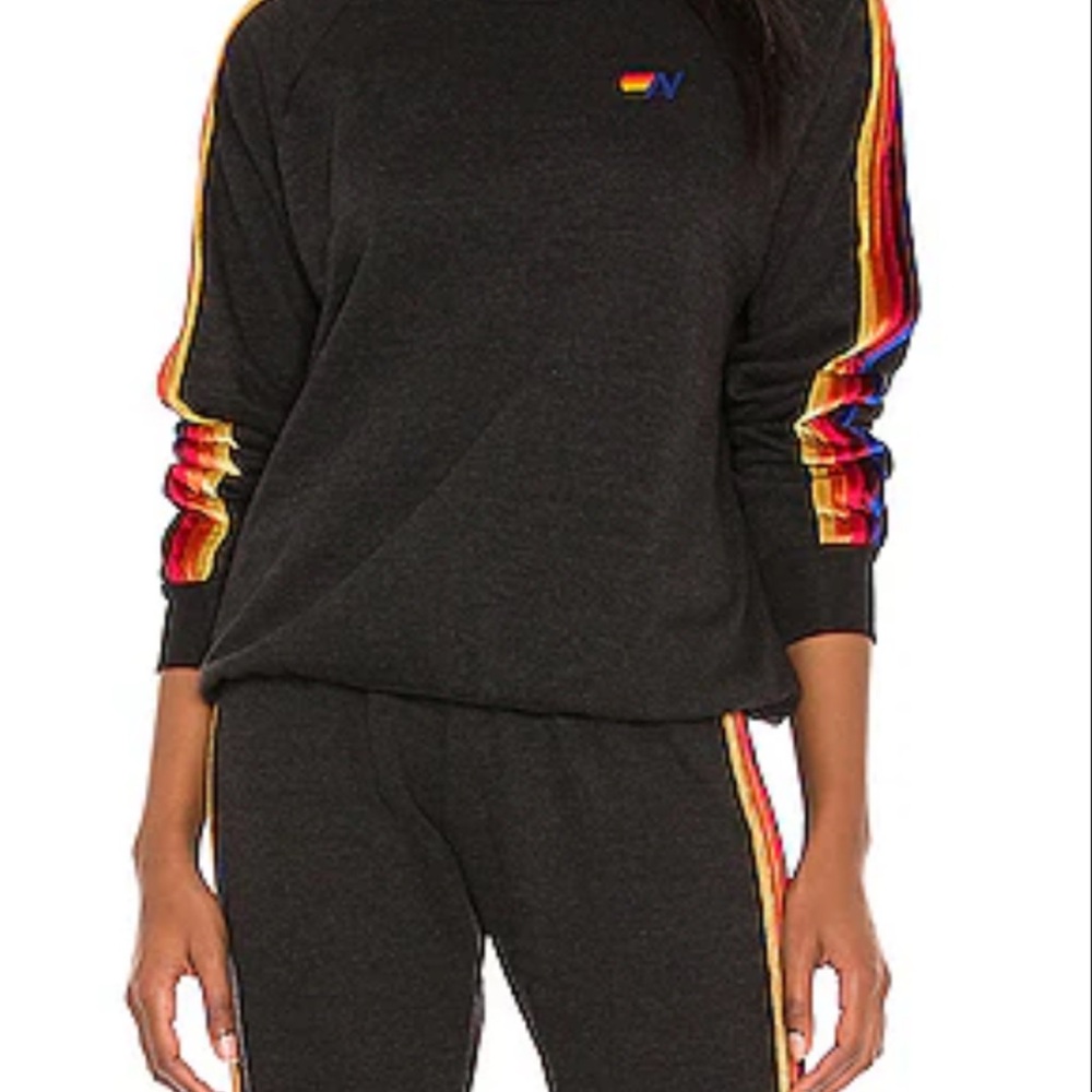 Aviator Nation Black Jogger Set with Rainbow Stripes - Picture 2 of 7